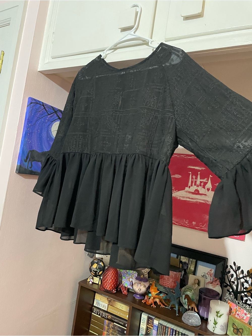 Blue Rain Black Textured Peplum Blouse